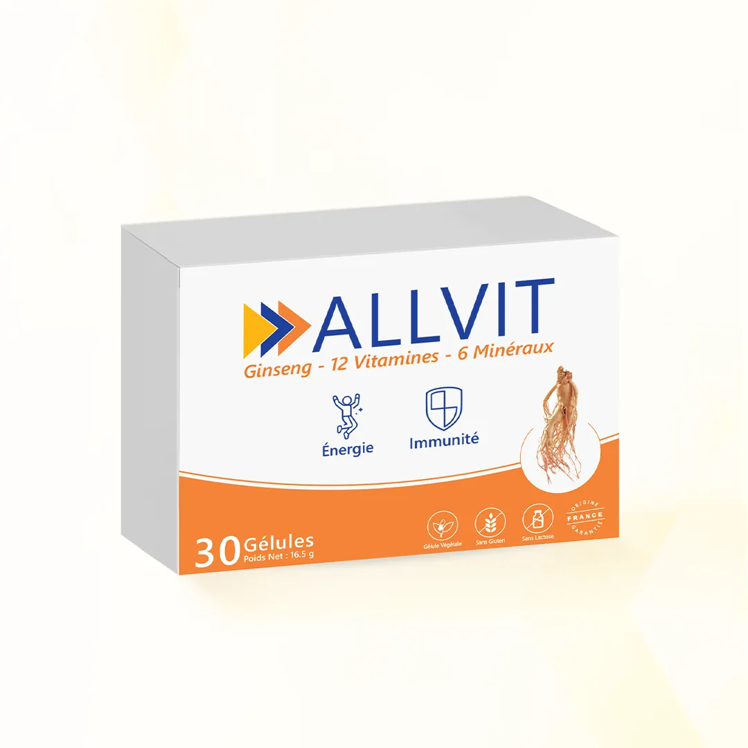 Allvit, complément au Ginseng rouge avec 12 vitamines et 6 minéraux contre la fatigue