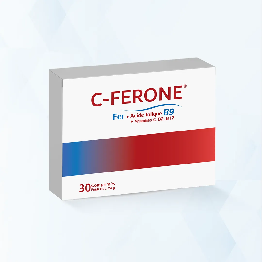 C-Ferone, complément avec Fer, Vitamine C, B9, B2 et B12 pour une meilleure absorption